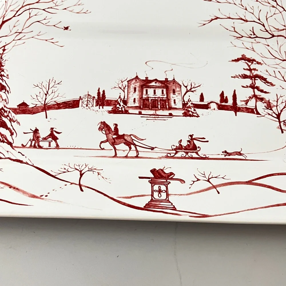 Juliska Country Estate Platter  Ruby Red Winter Main House Toile Tray